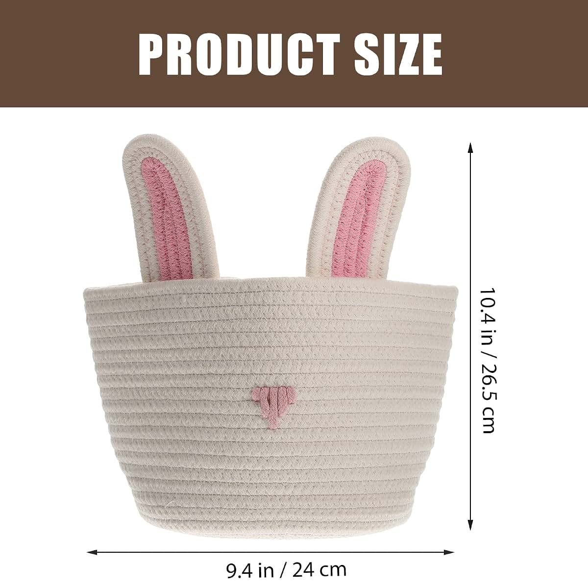 JOINPAYA Cotton Rope Rabbit Basket Organizer with Handle, White Round Storage Bin
