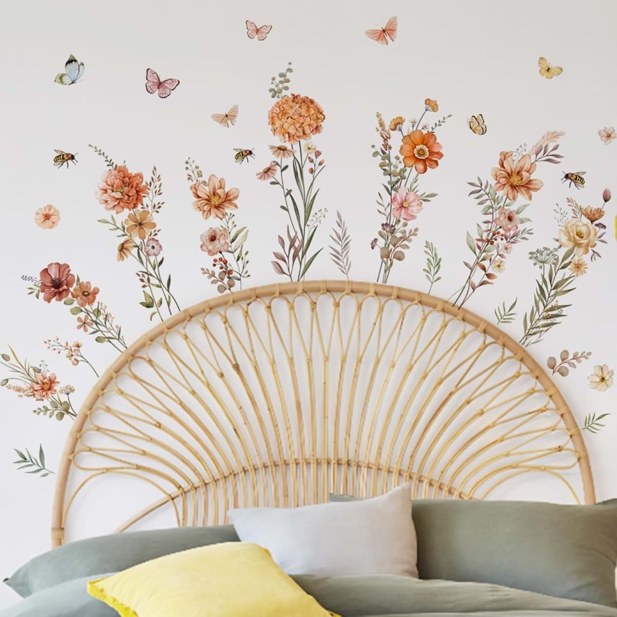 Lilacanthara Boho Flower Wall Decals – Peel and Stick Wildflower Floral Vinyl Stickers for Nursery & Bedroom, 2 Sheets