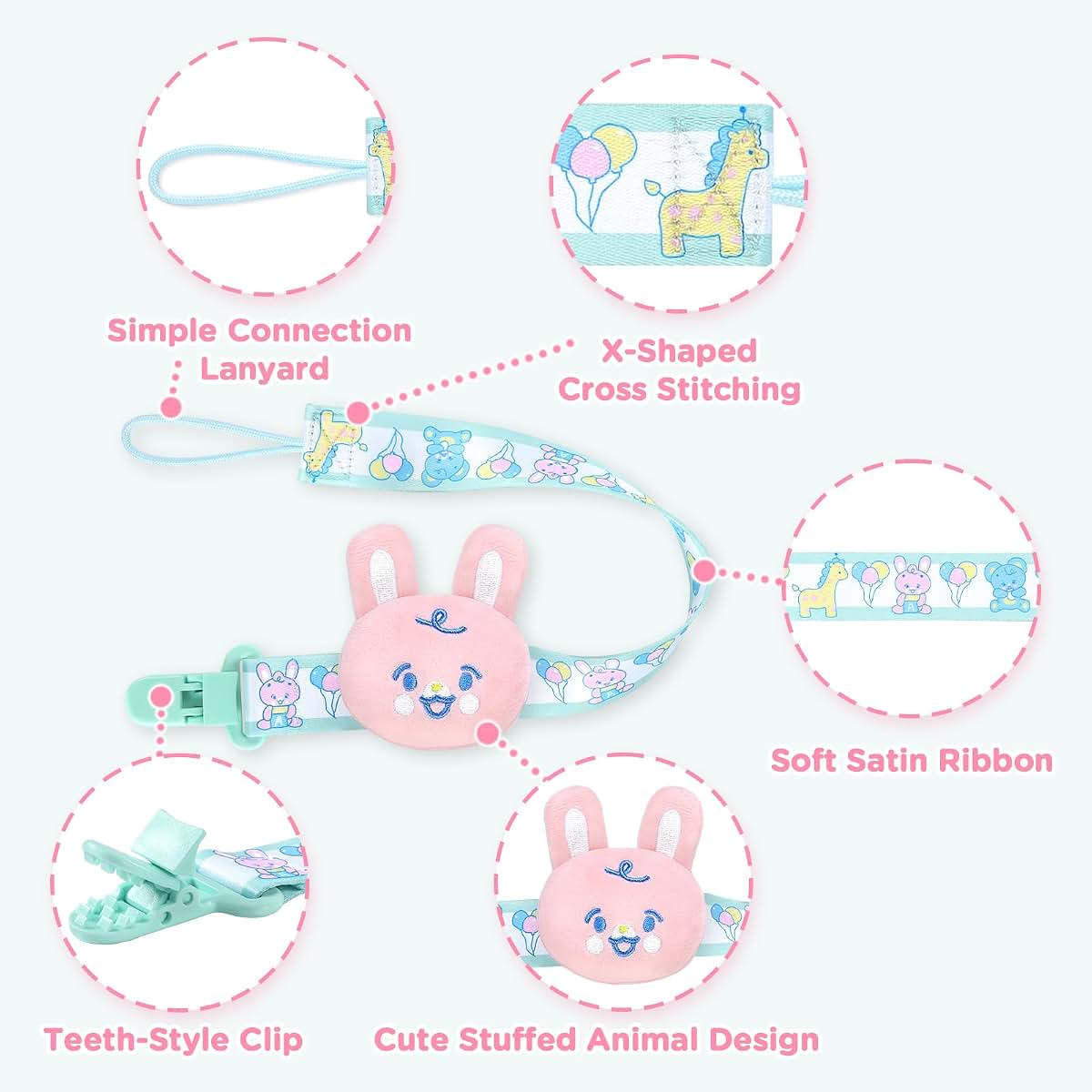 Littleforbig Adult Pacifier Clips Set - Pink Bunny And Blue Bear 2-Pack