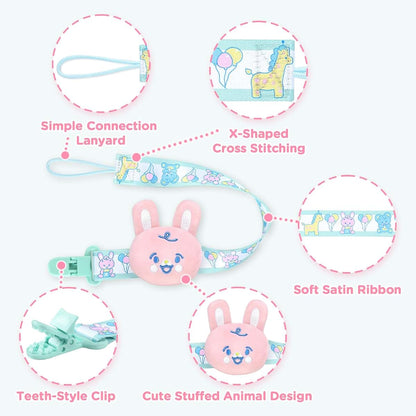 Littleforbig Adult Pacifier Clips Set - Pink Bunny And Blue Bear 2-Pack
