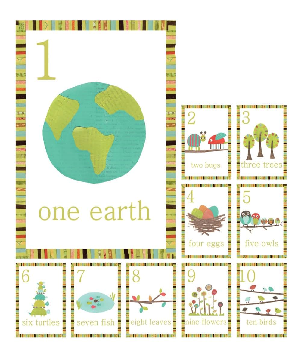 Children Inspire Design Forest Animal Numbers Wall Cards, Set of Ten 5x7 Wall Art Prints, Green, Nature-Themed Cartoon