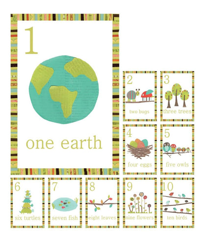 Children Inspire Design Forest Animal Numbers Wall Cards, Set of Ten 5x7 Wall Art Prints, Green, Nature-Themed Cartoon