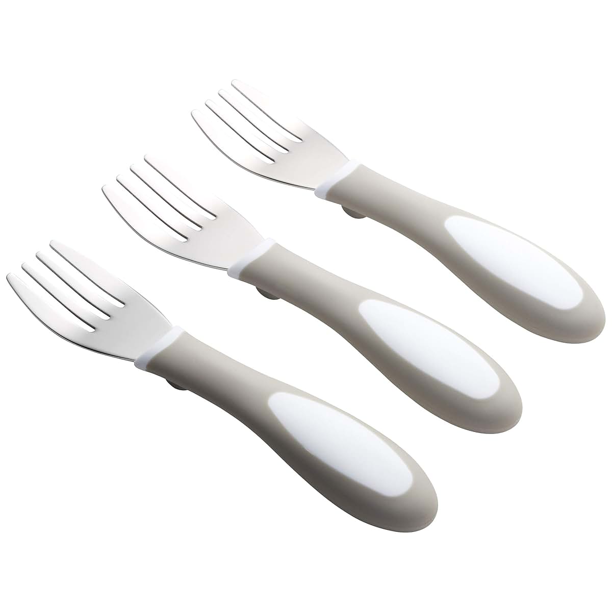 ECR4Kids My First Meal Pal Stainless Steel Forks, Toddler Silverware, White, Light Grey, 3-Pack