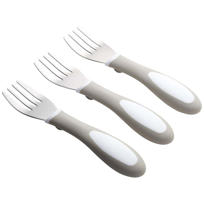 ECR4Kids My First Meal Pal Stainless Steel Forks, Toddler Silverware, White, Light Grey, 3-Pack