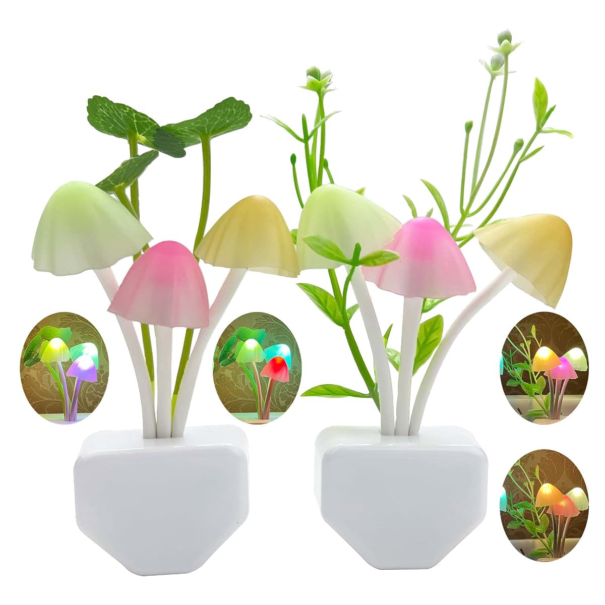 ZEZHOU Plug-in LED Mushroom Night Light with Dusk to Dawn Sensor, 2 Pack