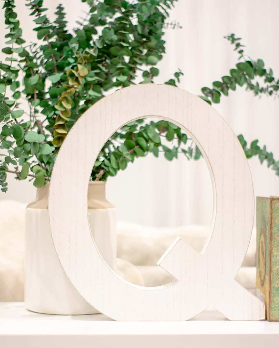 BARNWOODUSA Rustic Large Wooden Letter Q, Whitewash Distressed Finish