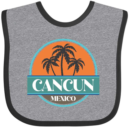 Inktastic Cancun Mexico Baby Bib with Palm Tree Sunset Design, Cotton, Hook and Loop Closure