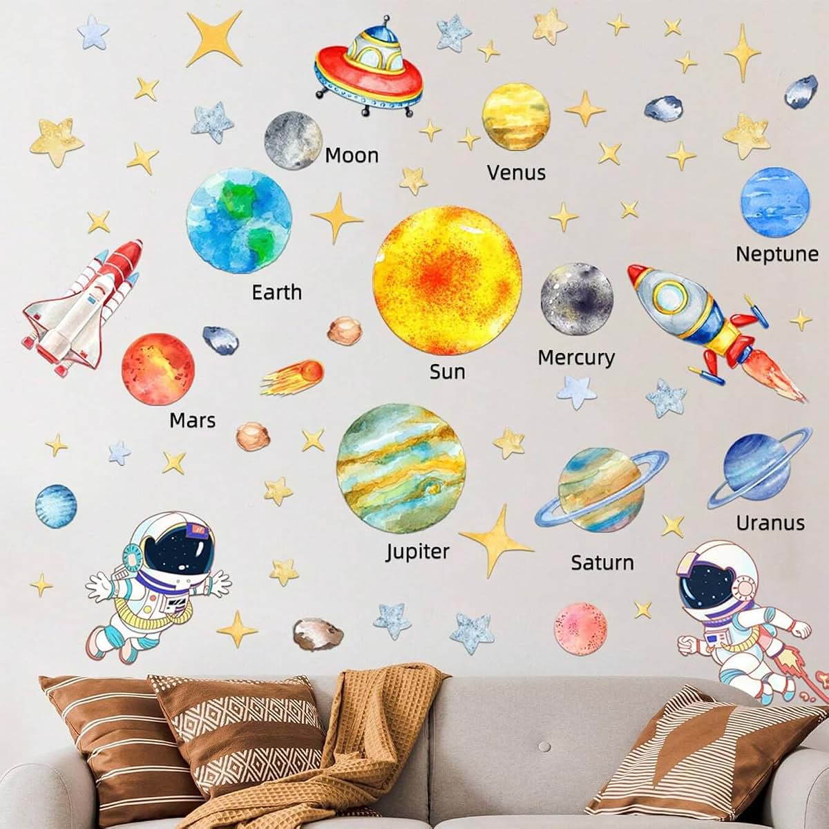 ToutoDecal Solar System Wall Decals With Planets And Astronauts