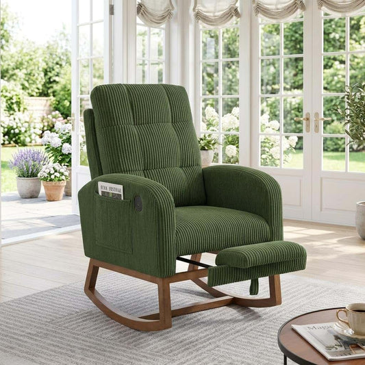 SunnyFurn Nursery Rocking Chair, Upholstered Glider Chair with Footrest