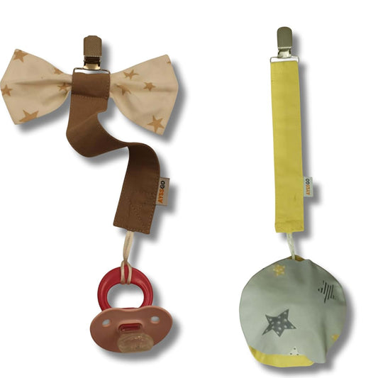 AYSSGO Baby Pacifier Clip, 2-Pack Cotton Pacifier Holder with Case, Handmade Binky Clip for Newborn Girls and Boys