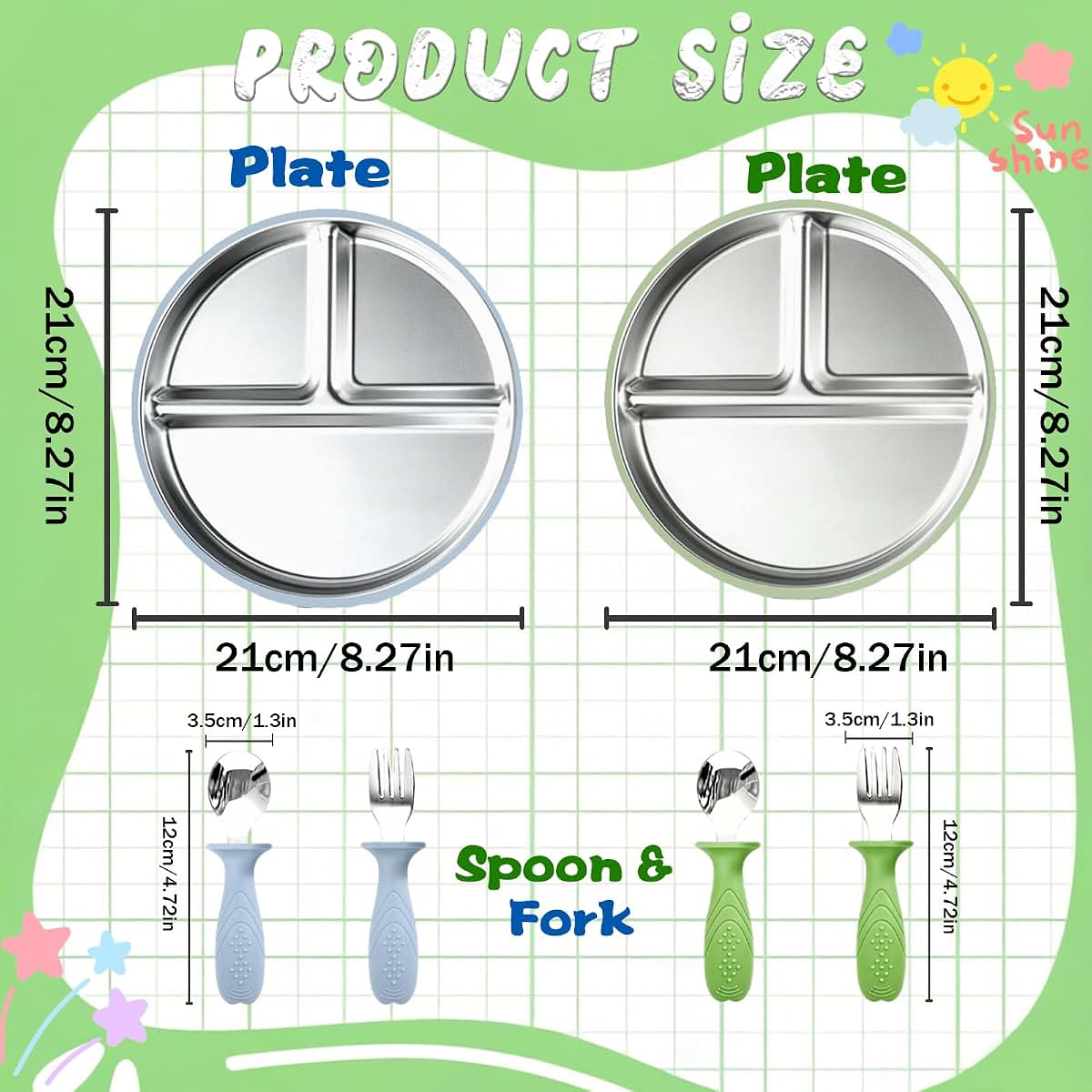 Stainless Steel Feeding Set with Suction Base and Utensils