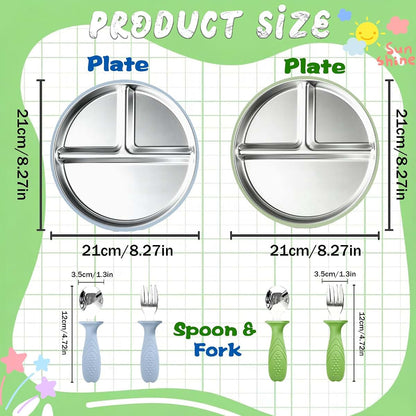 Stainless Steel Feeding Set with Suction Base and Utensils