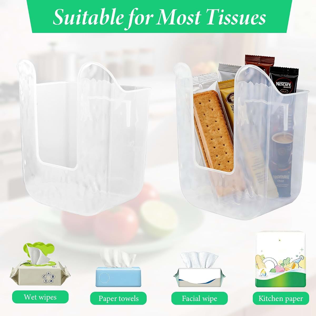 Clear Wall-Mounted Wipes Dispenser Holder Set for Bathroom and Kitchen