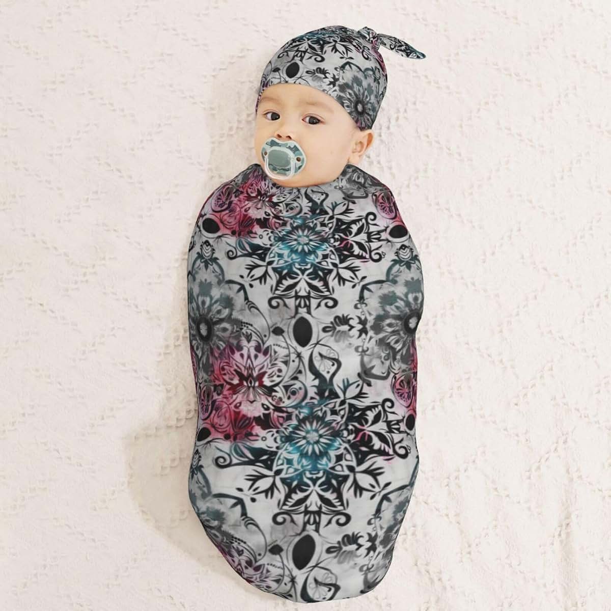 Muishi Vintage Mandala Newborn Swaddle Blanket and Hat Set