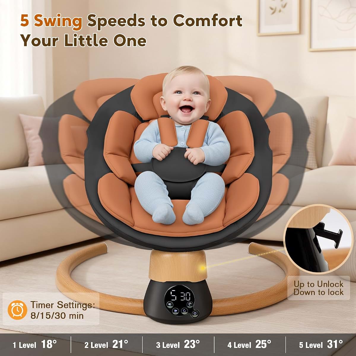 Portable Electric Baby Swing with Bluetooth and 5 Speed Settings