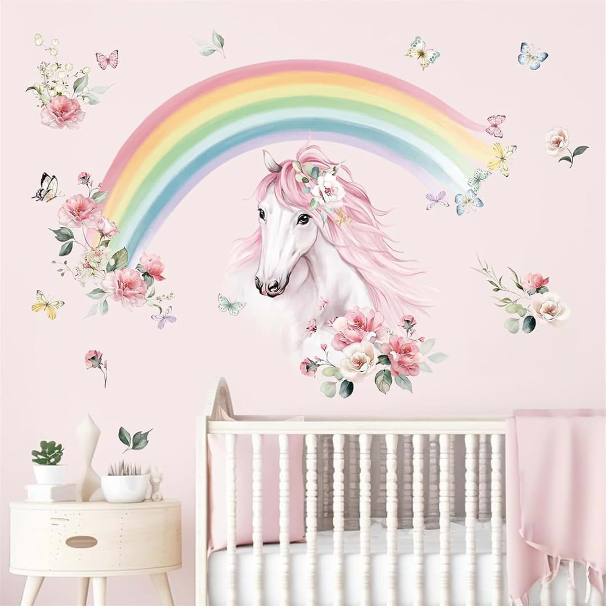 wondever Large Rainbow Wall Decals Horse Flower Wall Stickers