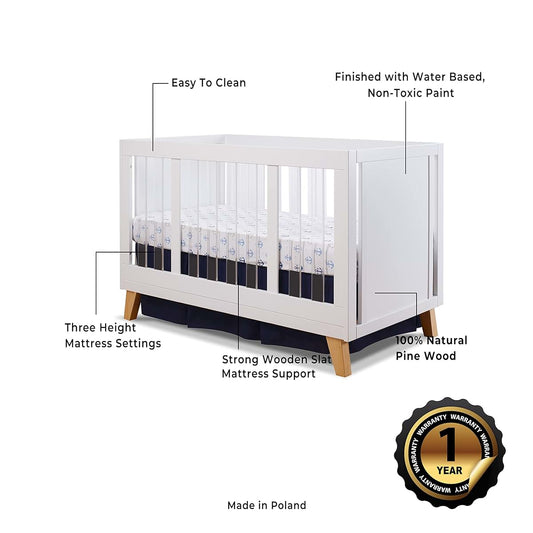 Sorelle Uptown Panel Crib in White and Natural Wood