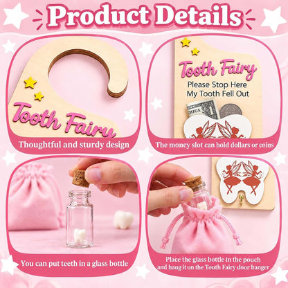 JDAWFWFJ 3-Piece Tooth Fairy Door Hanger Set With Pouch & Jar (photo 3)