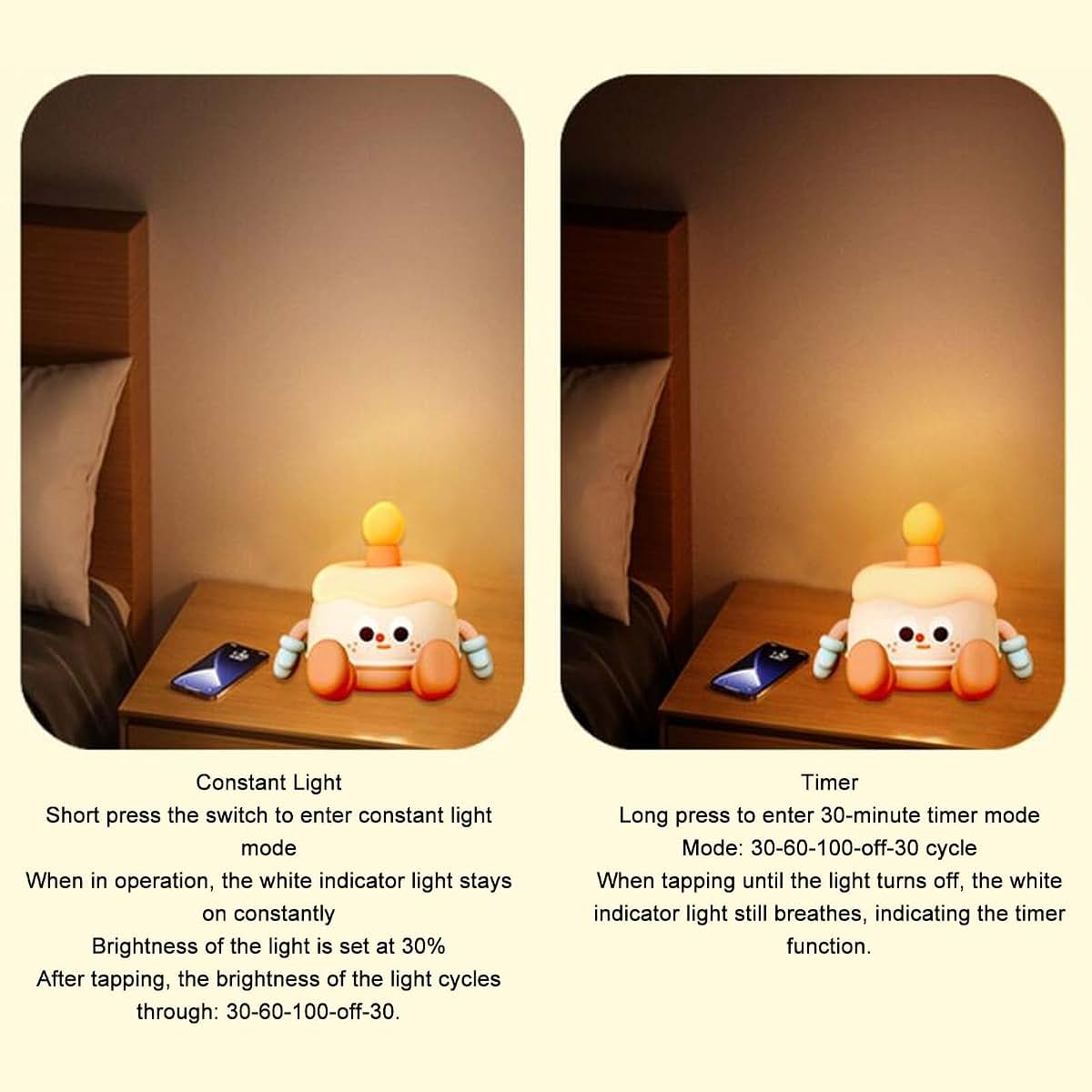 Hamwesh LED Night Lamp, Soft Silicone Birthday Cake Night Light for Kids with Phone Holder & 3 Level Dimming (photo 4)