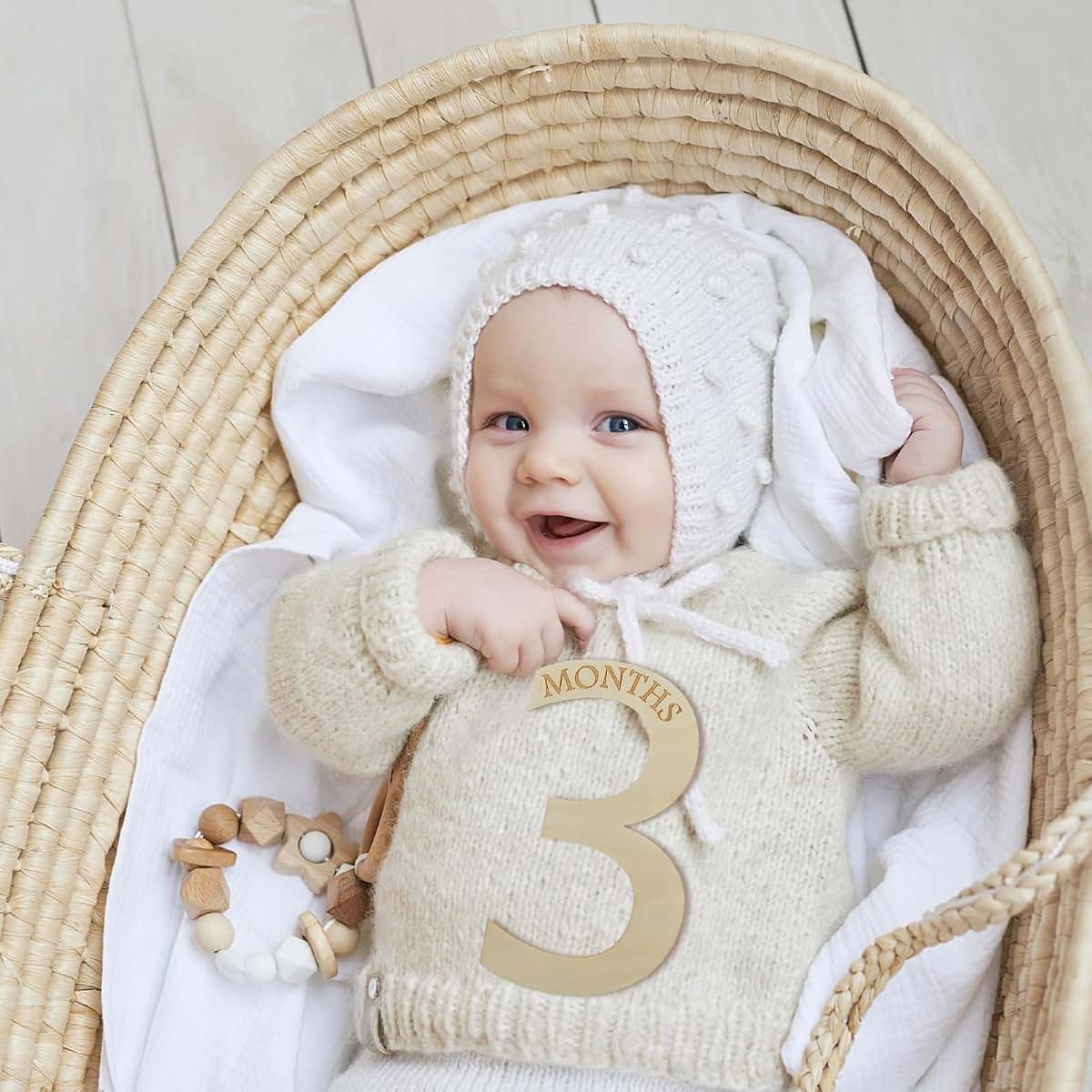 Milestone Baby Photo Props Set | Wooden Monthly Card Numbers for Announcements