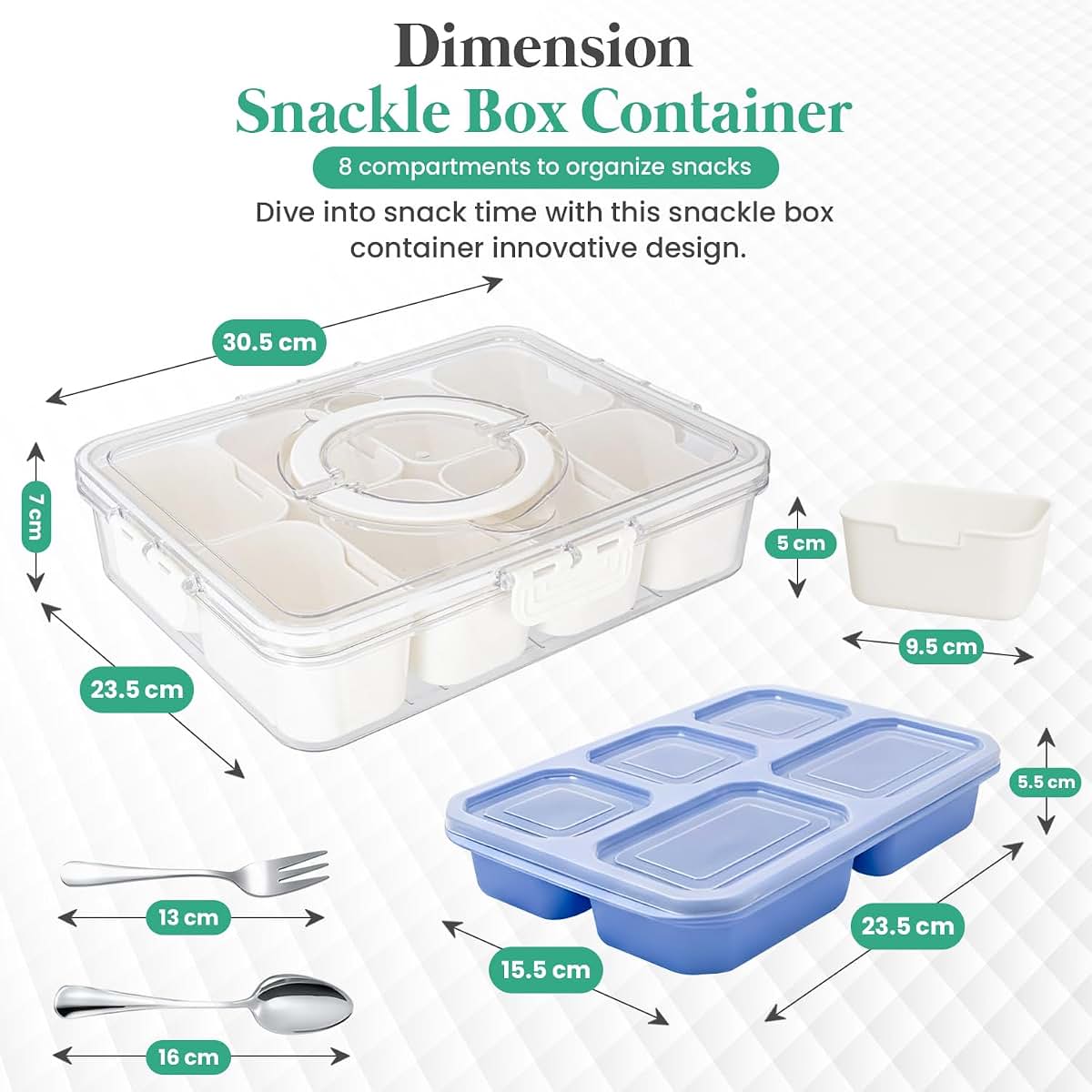 No Chaos 2 Pack Snackle Box Container, 8-Compartment Divided Serving Tray with Clear Lid, 5-Compartment Meal Prep