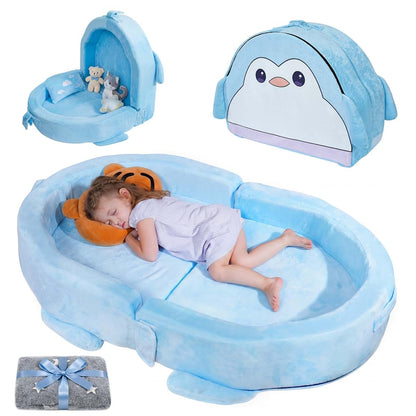 Folding Toddler Floor Bed with Penguin Design for Travel and Home