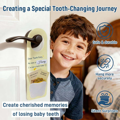 BabyOneStop Tooth Fairy Door Hanger Set with Personalized Name Tag and Storage Pockets