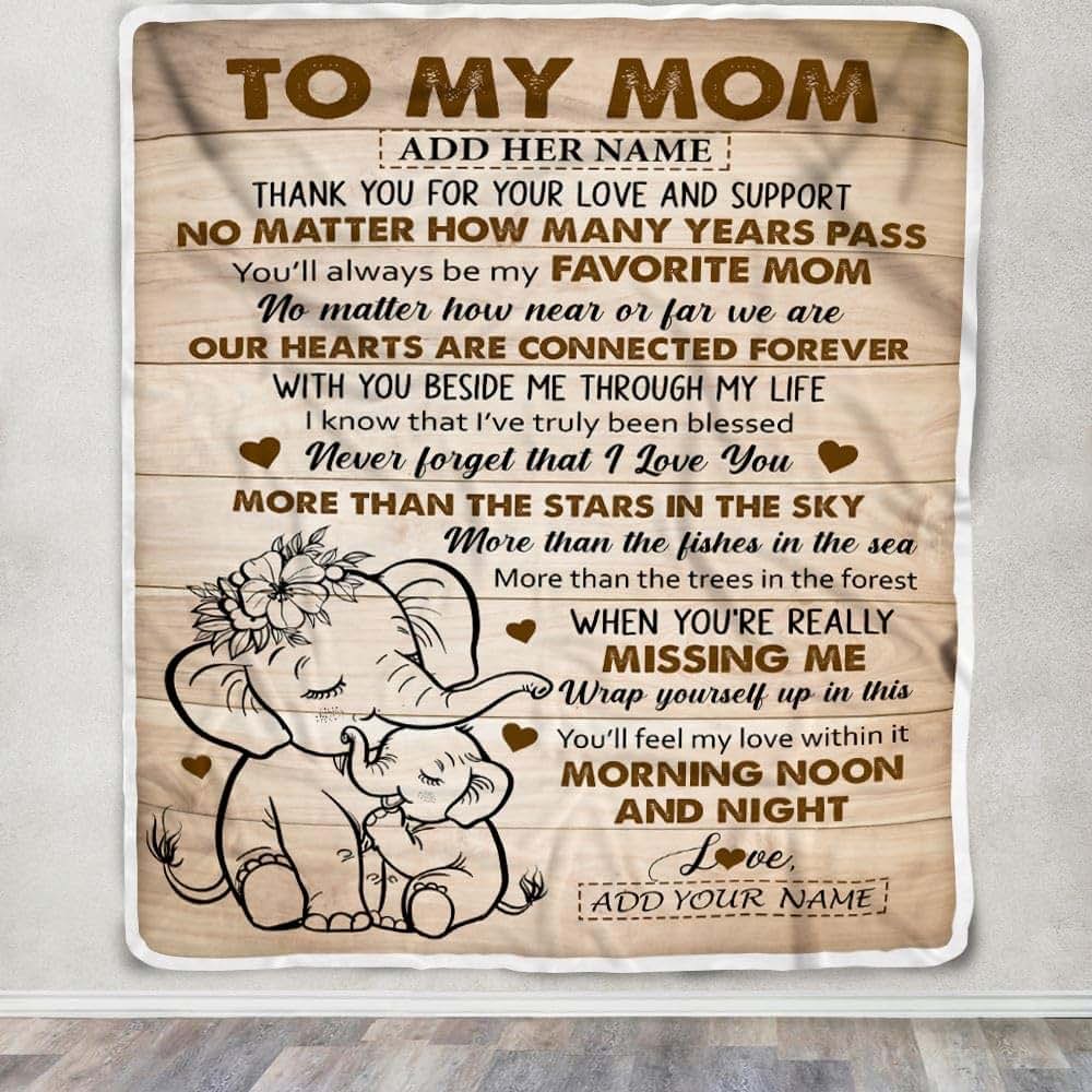 TeesReal Personalized to My Mom Gifts Blanket from Daughter Son Children Elephant My Favorite Mom Birthday Gifts Mommy (photo 3)
