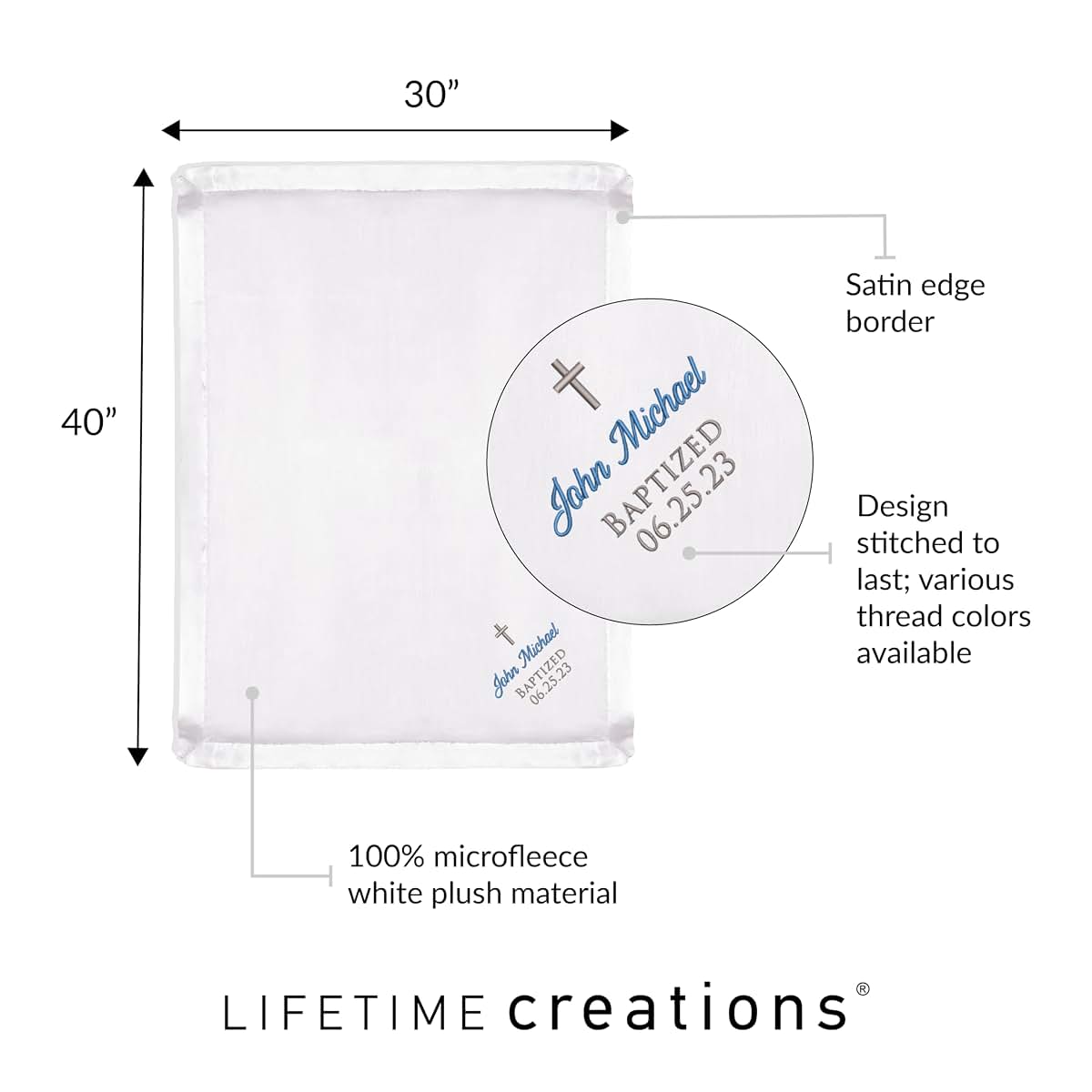 Lifetime Creations Baptism Blanket, Embroidered Keepsake (photo 4)