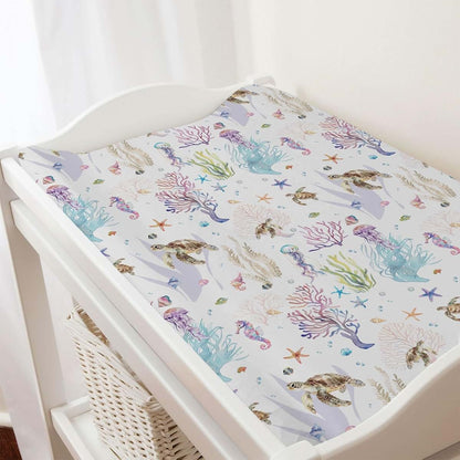 BabyOneStop Sea Animals Changing Pad Cover 32x16 Inch Fitted Polyester