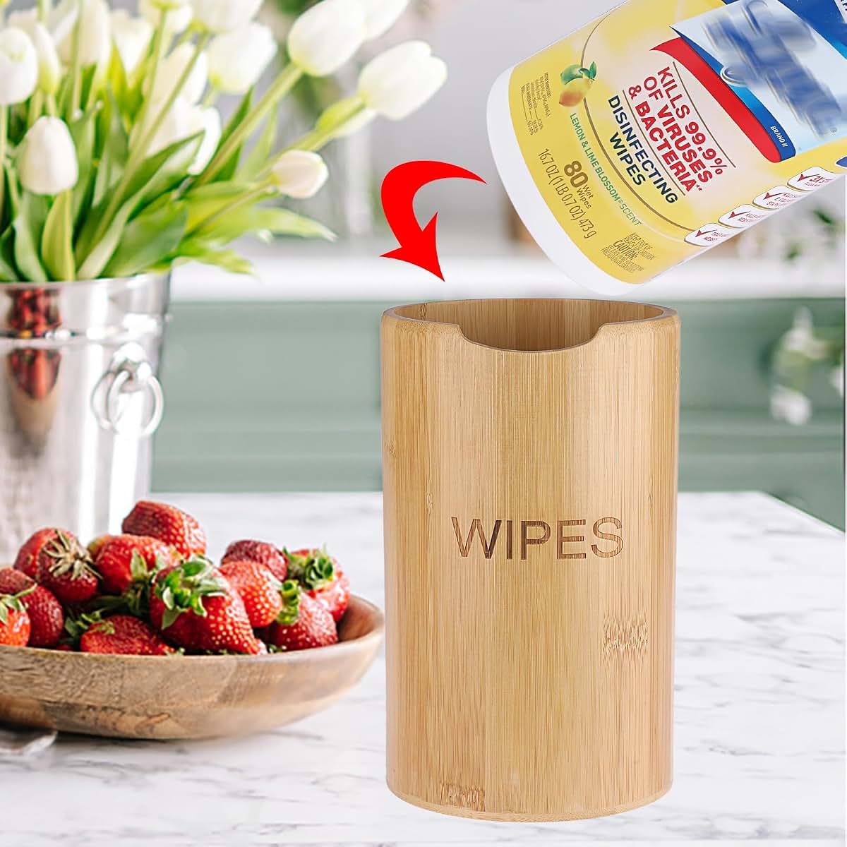 Kokone Farmhouse Bamboo Wipes Dispenser For Kitchen And Bathroom (photo 3)