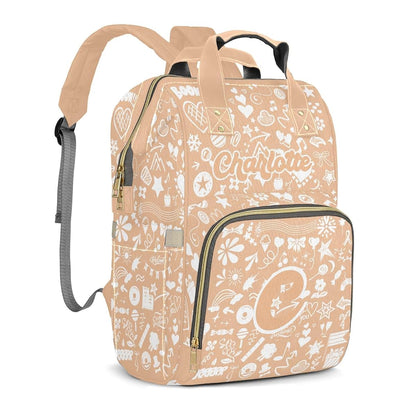 YallLocoMo Custom Name Diaper Bag Backpack Gift Light Orange Heart Multifunction Travel Backpack Nappy Bag Daypack for (photo 2)