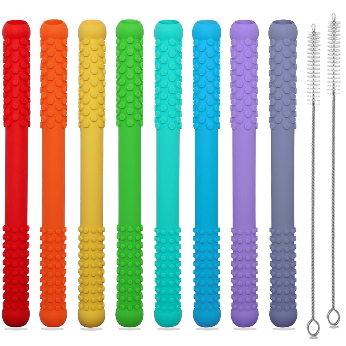 Teething Straw Sticks for Babies 3-18 Months - 8 Pack Silicone Chew Toys