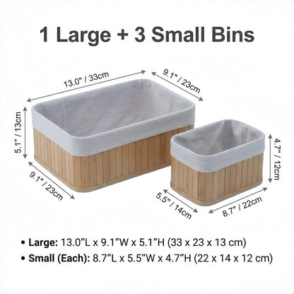 Deosur 4-Piece Bamboo Storage Basket Set With Washable Liners