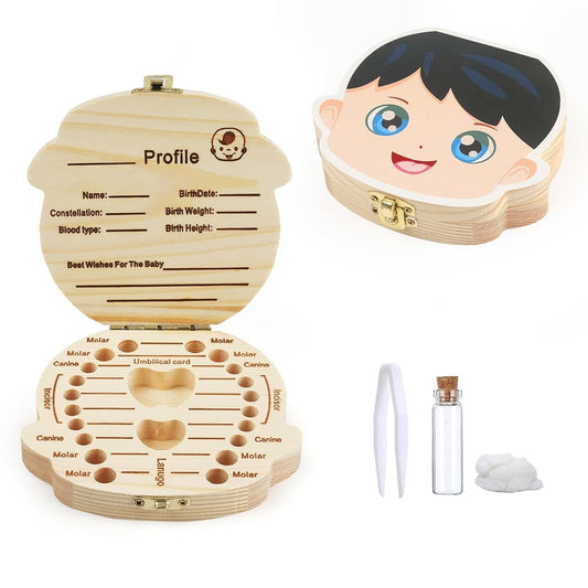 Wooden Baby Teeth Keepsake Box With 1st Hair Cut Holder