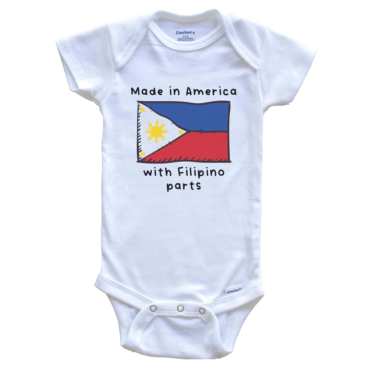 Made in America with Filipino Parts Funny Philippines Flag Baby Bodysuit Bundle 3 Piece Gift Set