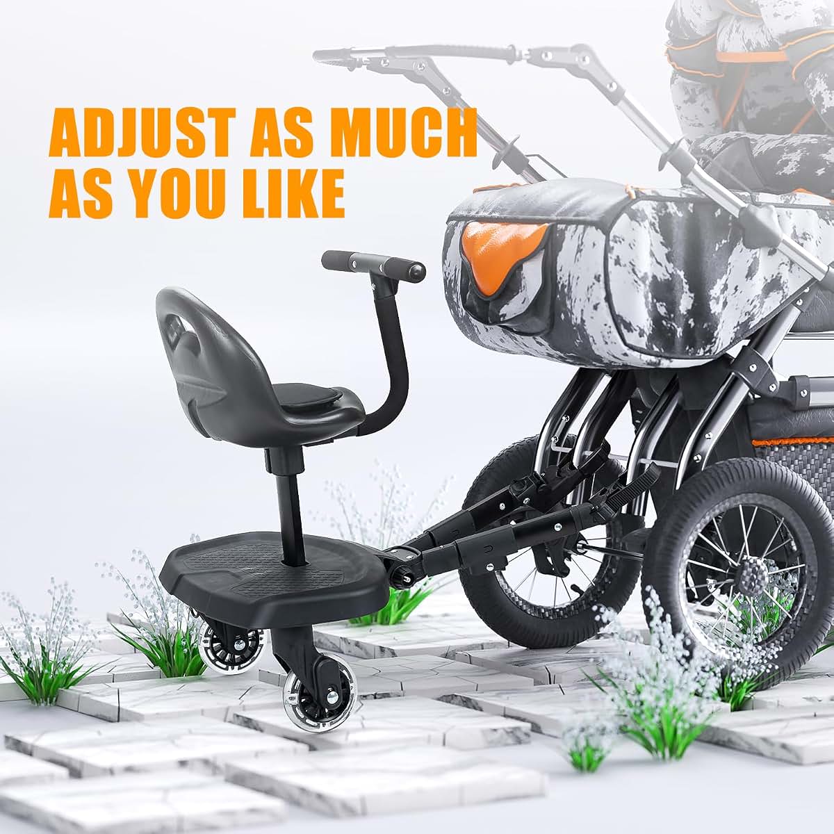 OUSEXI Universal 2-in-1 Stroller Board，Child Rider Stroller Attachment with Saddle Seat and Standing Platform ，Quick (photo 2)
