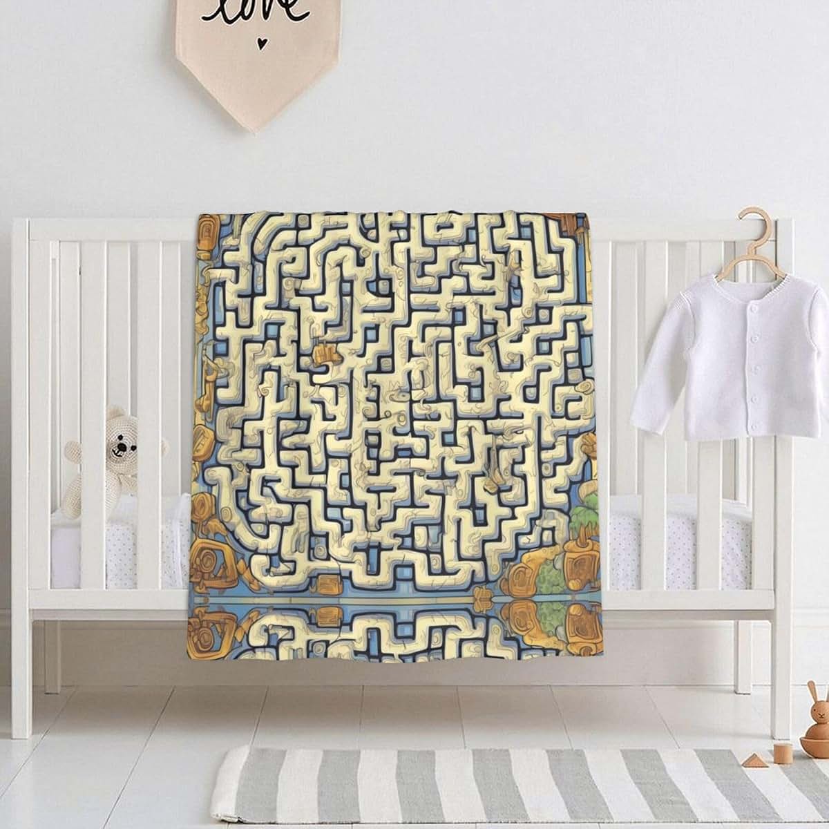 WBQLSL Labyrinth Treasure Map Pattern Baby Blanket 30"x40" Crib nap Blanket Newborn Gift