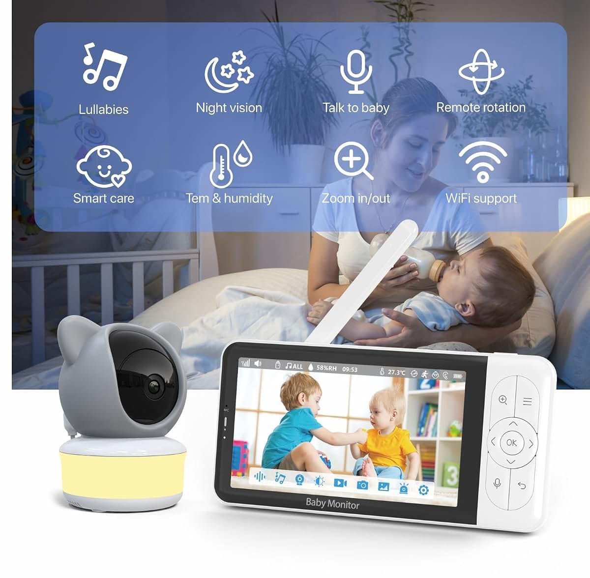 PRIMEPEAK HD 2K Wi-Fi Baby Monitor with Camera and Audio