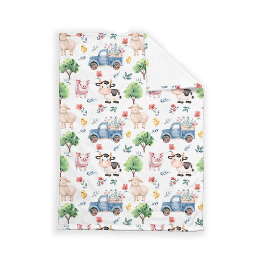 SqtmuHLuo Farm Animals Baby Blanket Boys Girls Gift Farm Theme Pigs Cows Sheep Chicken Flannel Plush Nursery Bed