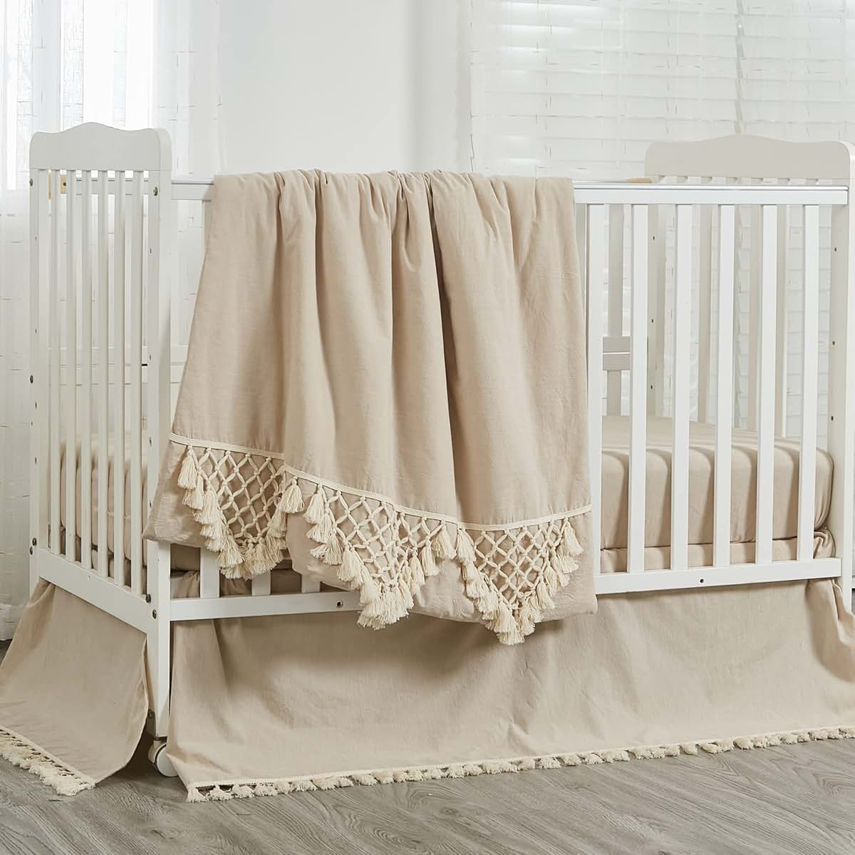 Brandream Boho Macrame Cotton Crib Bedding Set for Nursery Decor