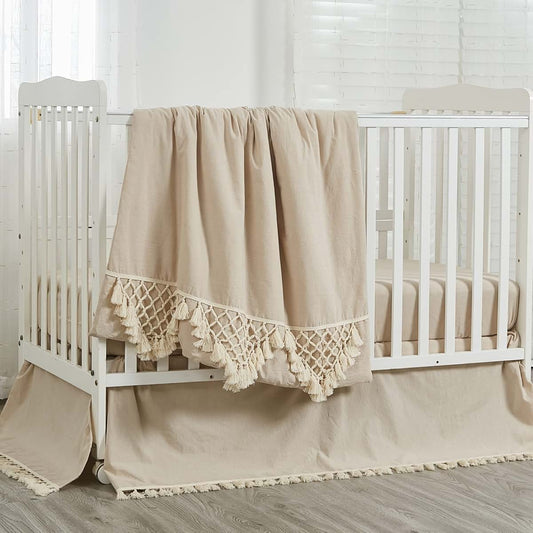 Brandream Boho Macrame Cotton Crib Bedding Set for Nursery Decor