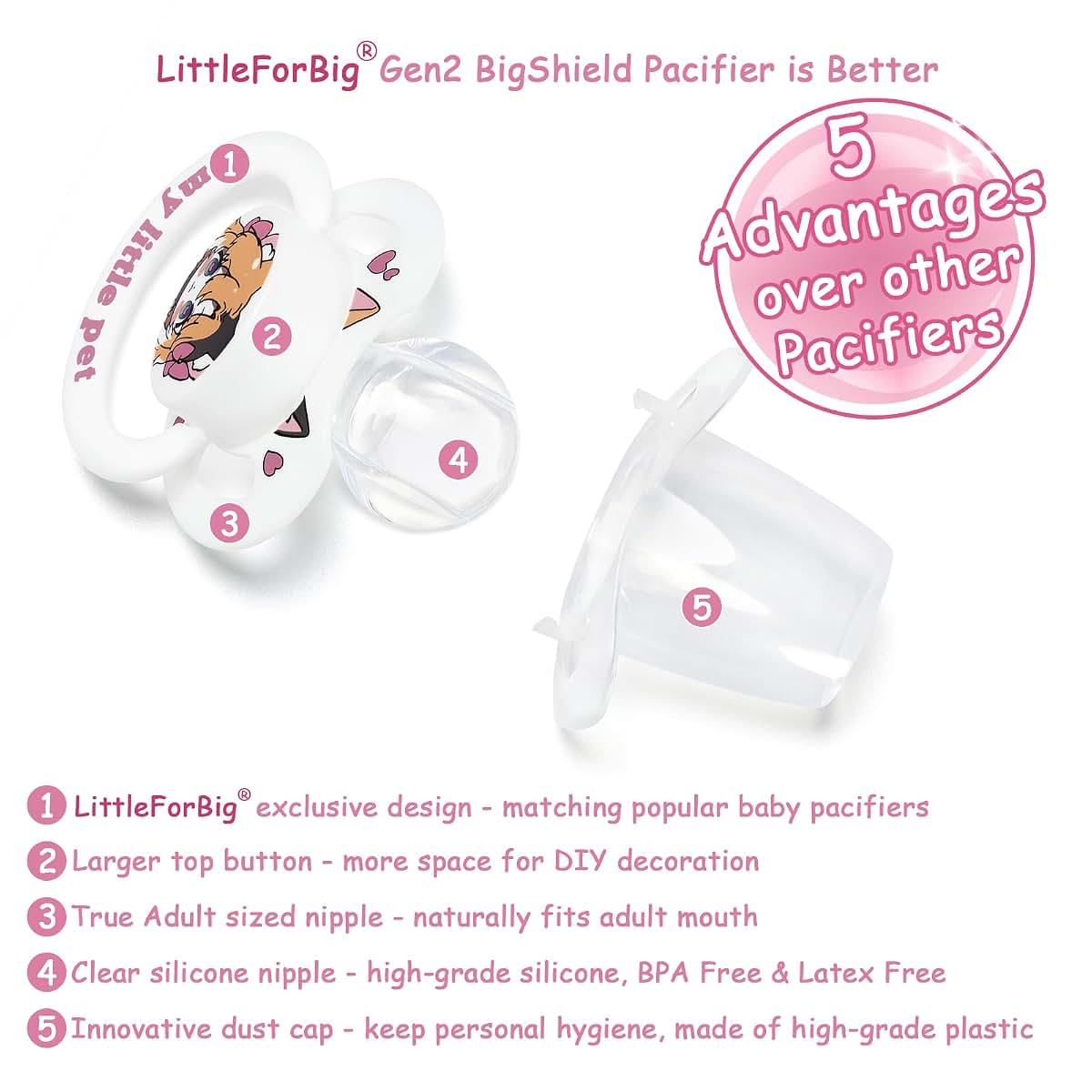 LittleForBig Bigshield Generation-II Adult Pacifier, My Little Pet Pattern