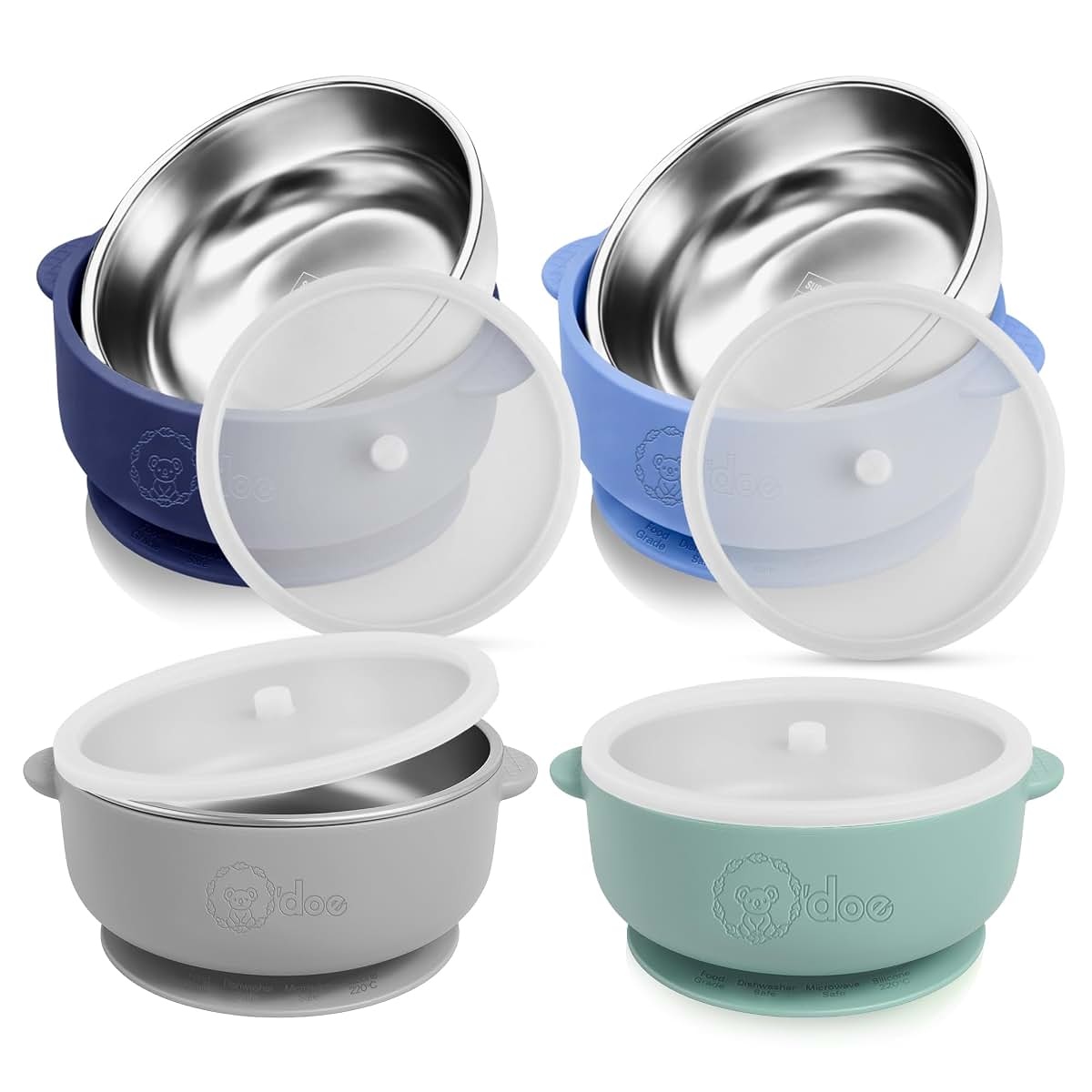 o'doe Stainless Steel Baby Suction Bowls with Lids