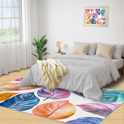 Hygiuid Watercolor Leaves Area Rug 5x6 Low Pile Machine Made Decor (photo 4)