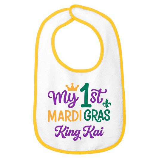 Smiling Jindo Personalized My First Mardi Gras Baby Bib