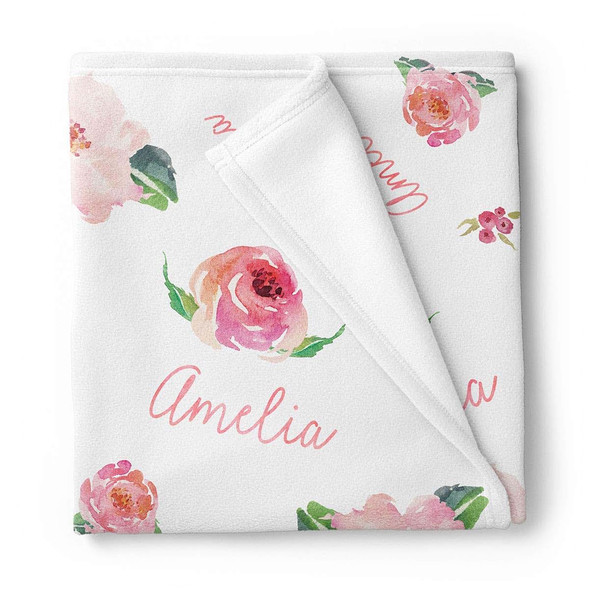 Lovable Gift Co Personalized Fleece Baby Girl Blanket, Coral Pink Floral