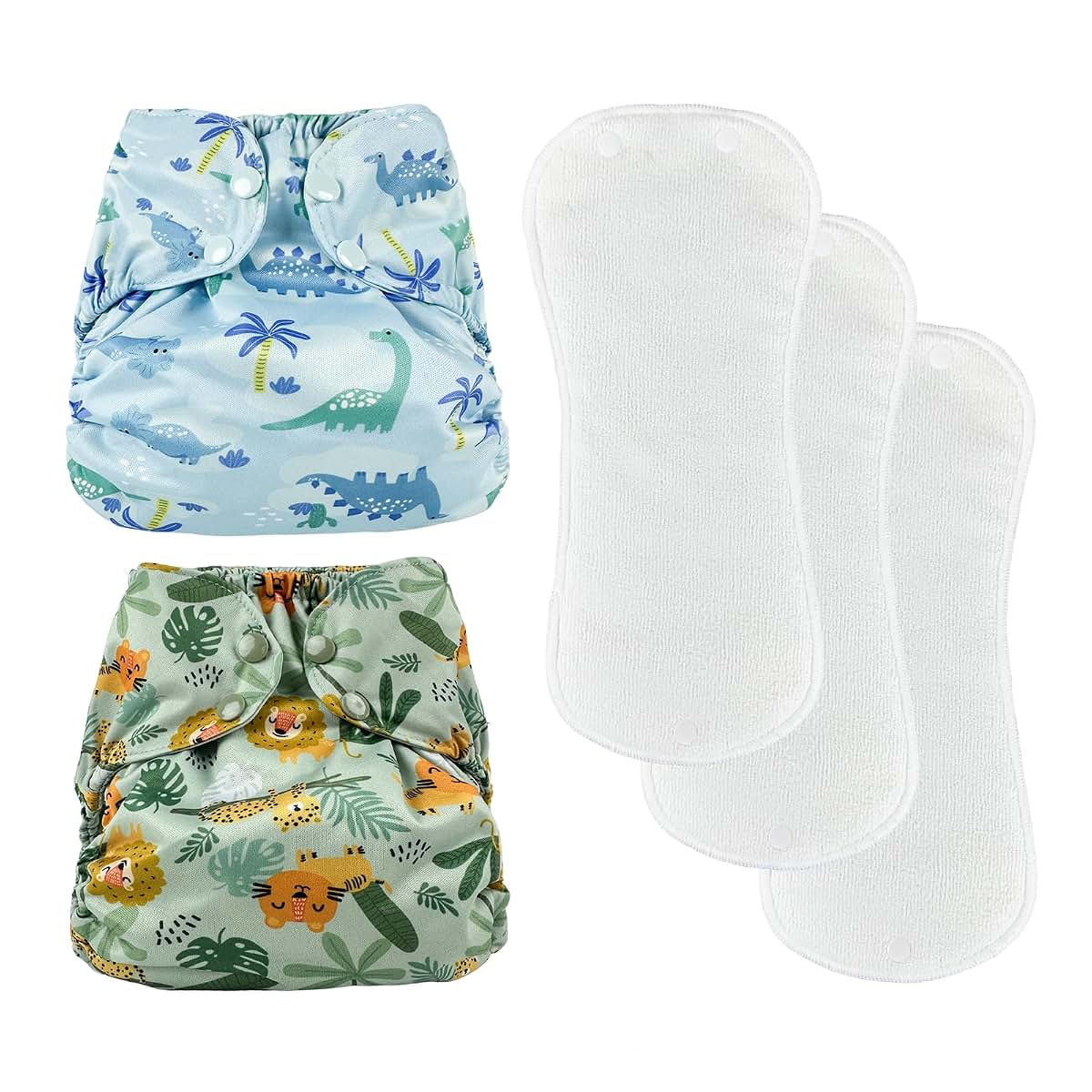 BISENKID 2 Pack Waterproof Cloth Diaper Cover Reusable Plastic Diaper Cover - Adjustable Outer Shell with 3 Pack
