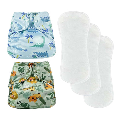 BISENKID 2 Pack Waterproof Cloth Diaper Cover Reusable Plastic Diaper Cover - Adjustable Outer Shell with 3 Pack