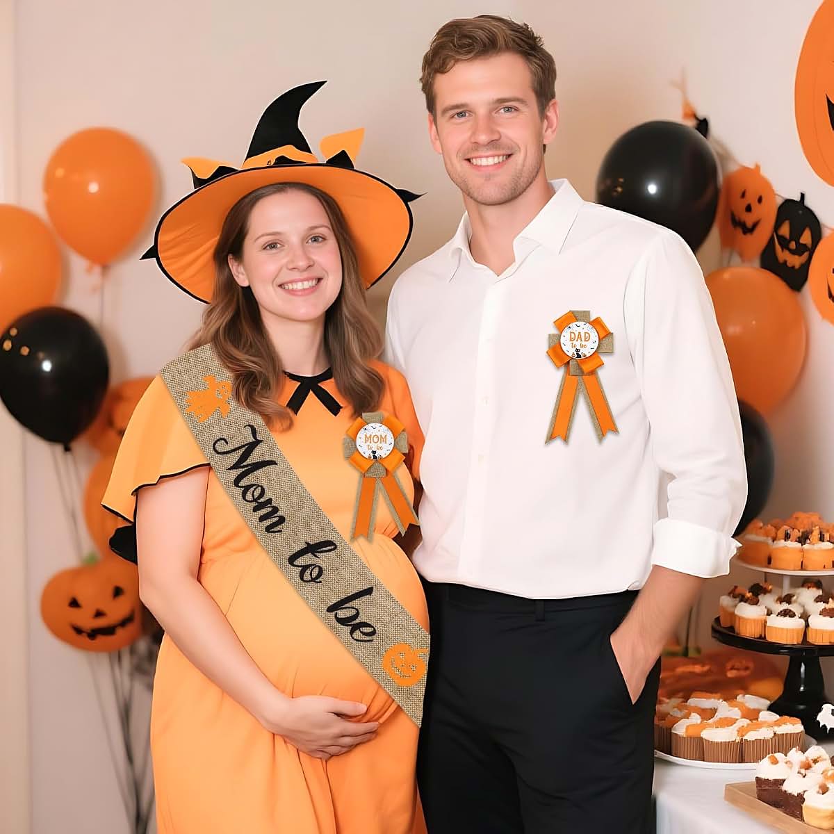 Serencatcher Halloween Baby Shower Orange Burlap Sash And Pins